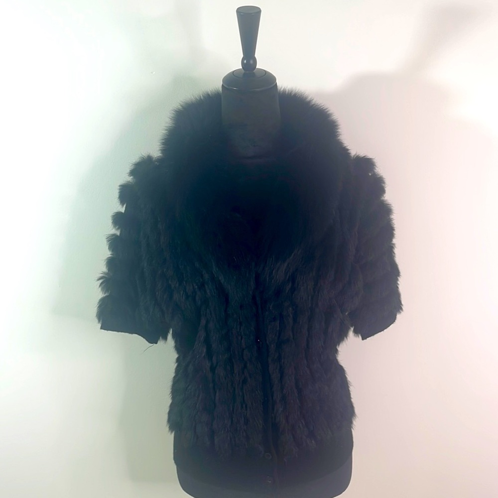 Real Rabbit & Fox Fur Button Down Top - Picture 1 of 3